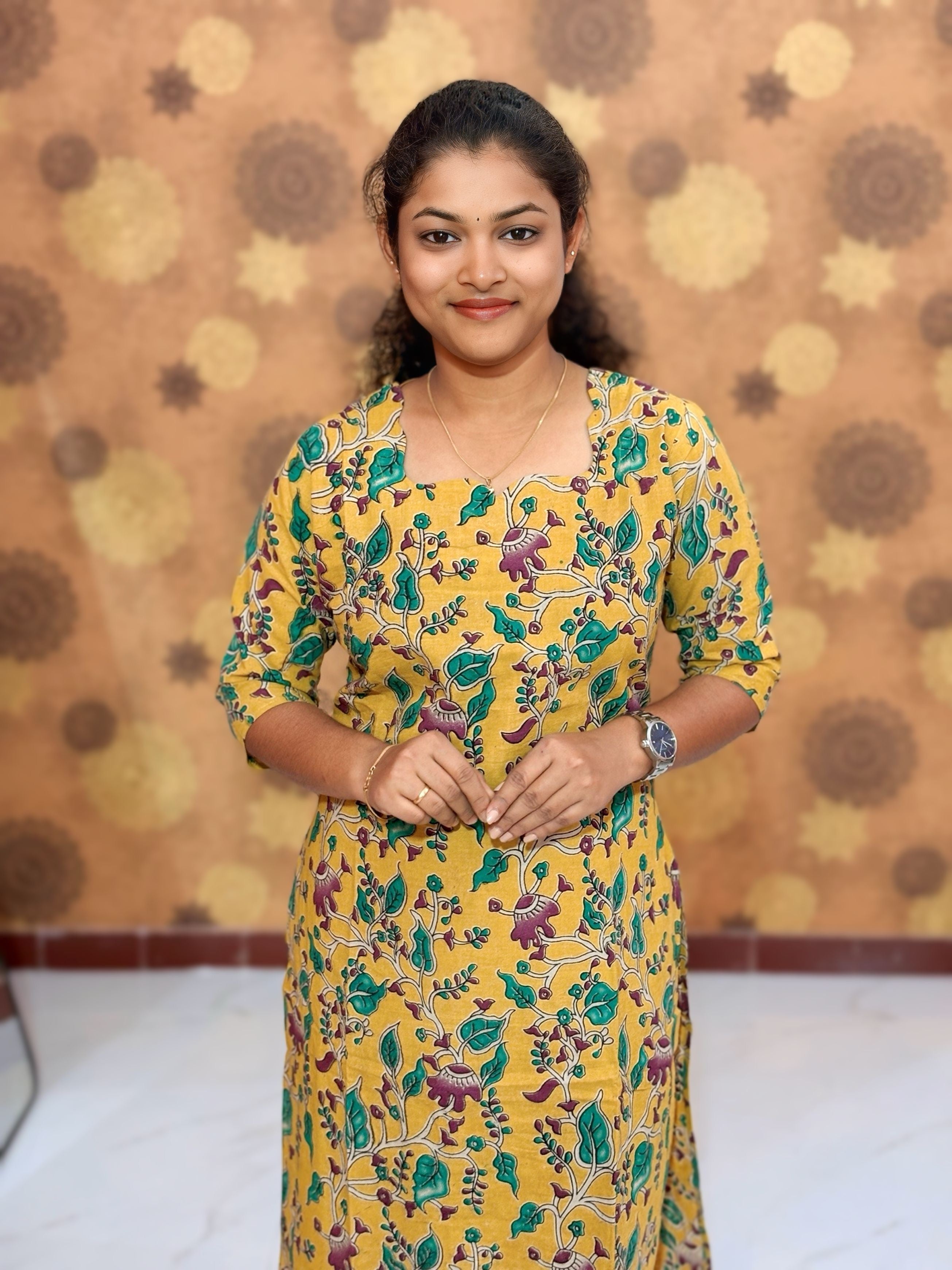 Kalamkari Hand Block Print with Traditional Designs - KAL 1252