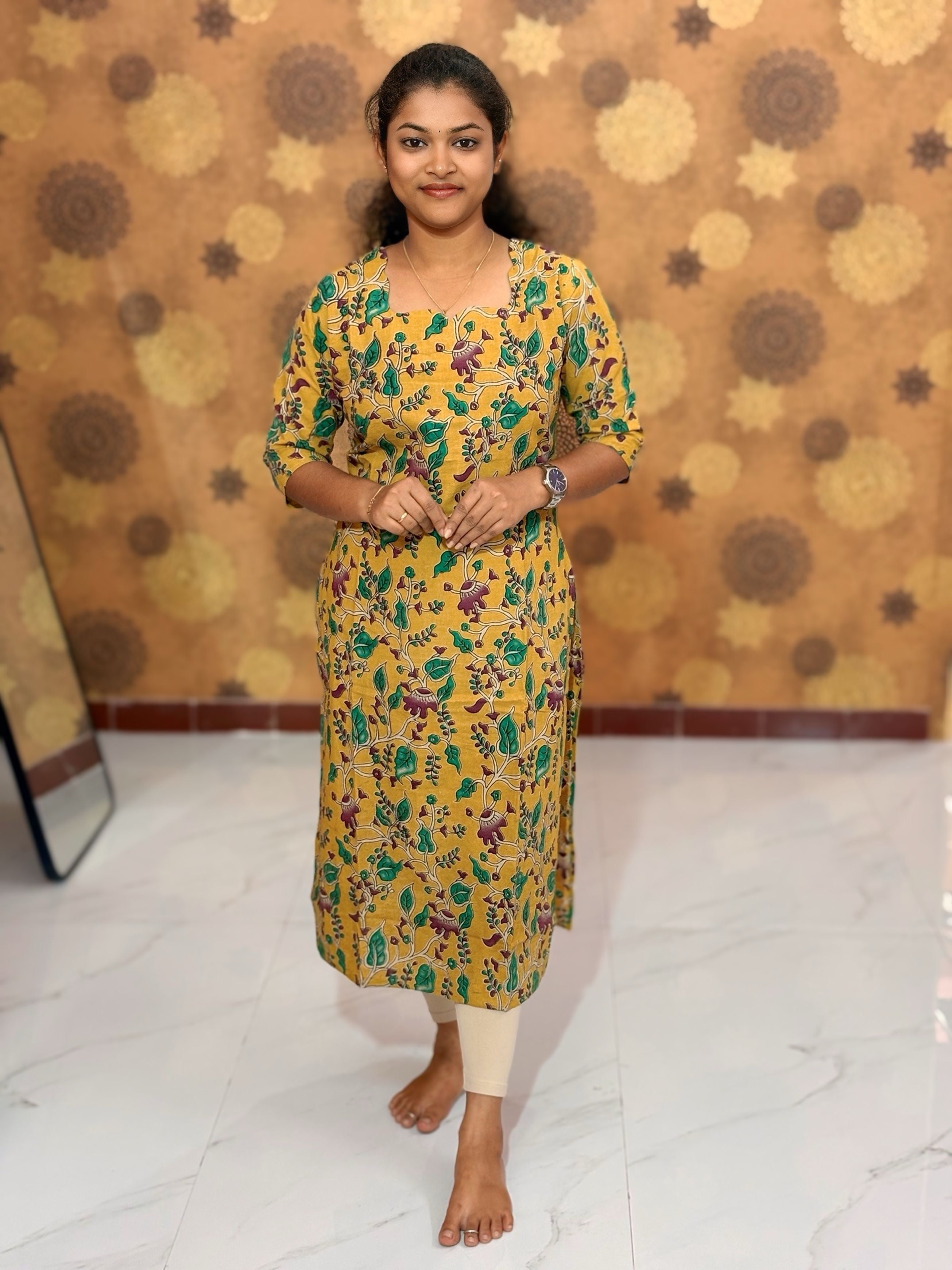 Kalamkari Hand Block Print with Traditional Designs - KAL 1252