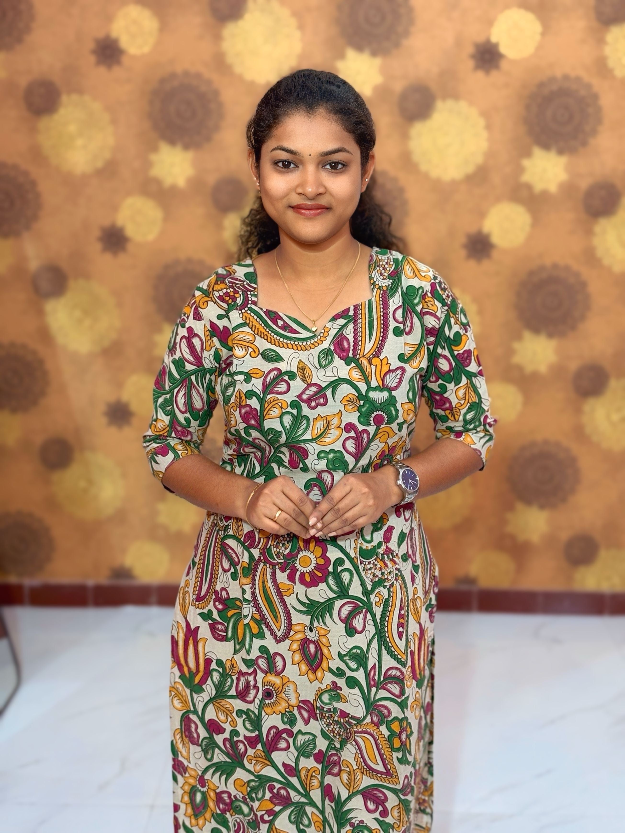 Kalamkari Hand Block Print with Traditional Designs - KAL 1253