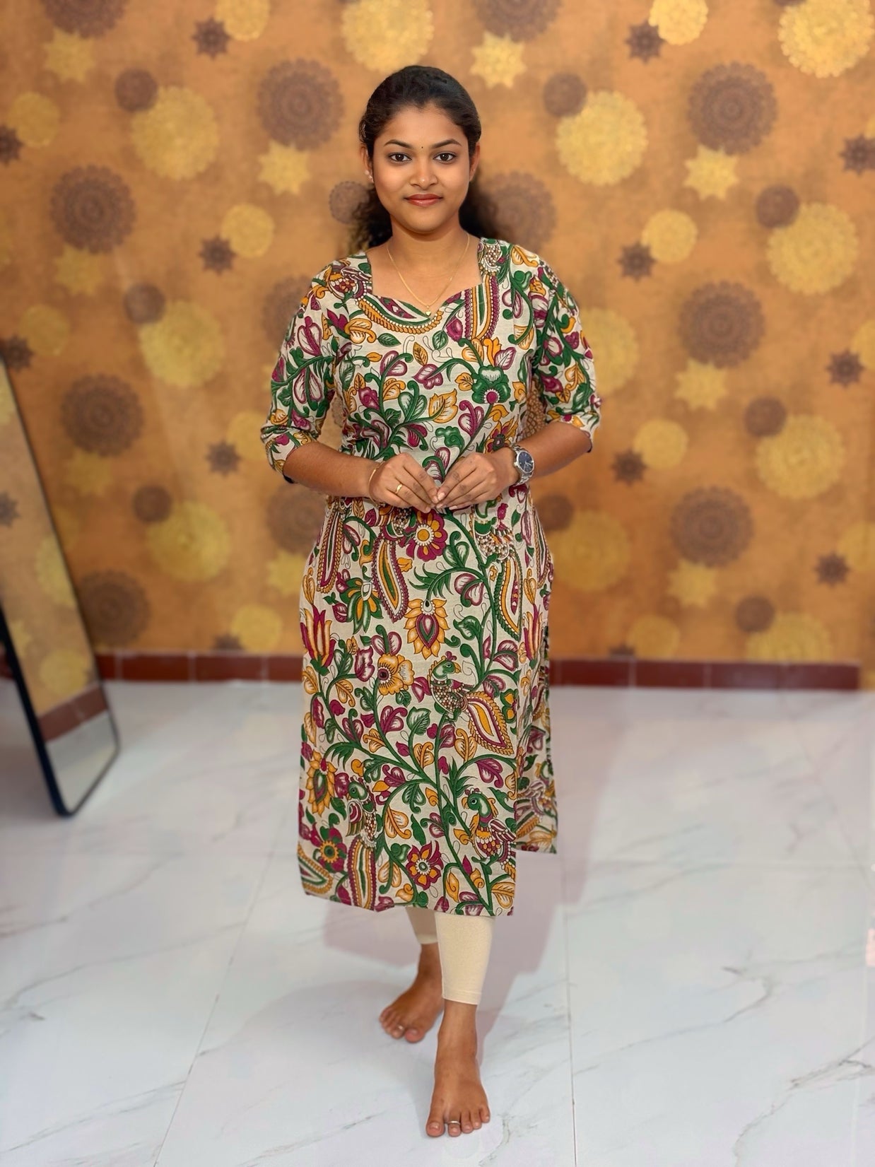 Kalamkari Hand Block Print with Traditional Designs - KAL 1253