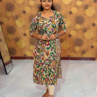 Kalamkari Hand Block Print with Traditional Designs - KAL 1253