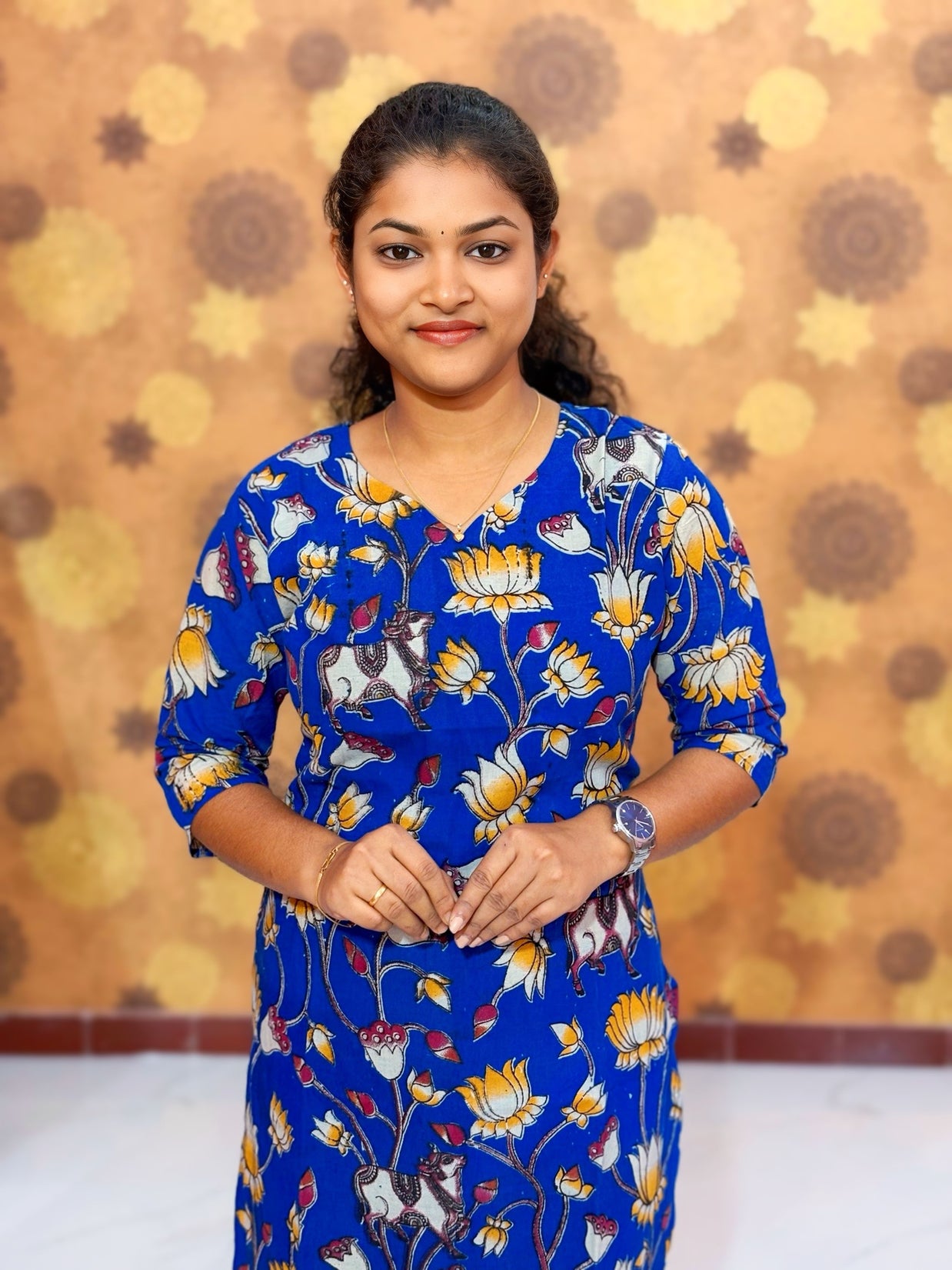 Kalamkari Hand Block Print with Traditional Designs - KAL 1254