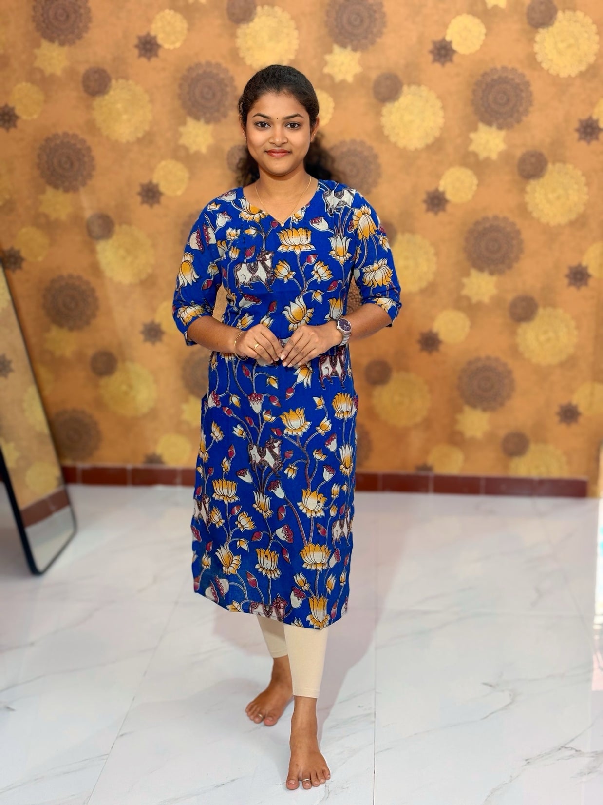 Kalamkari Hand Block Print with Traditional Designs - KAL 1254