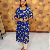 Kalamkari Hand Block Print with Traditional Designs - KAL 1254