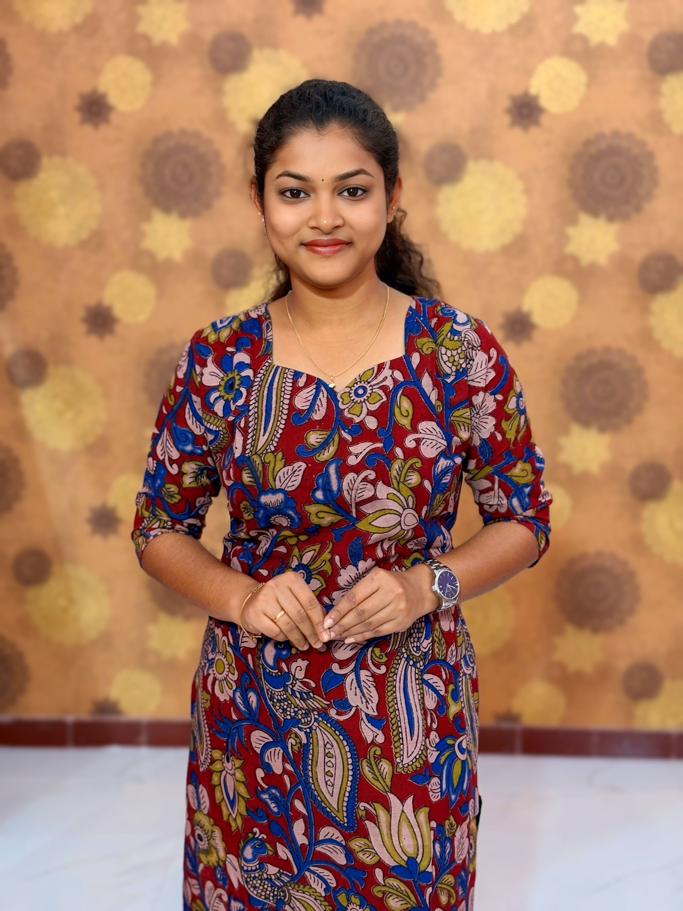 Kalamkari Hand Block Print with Traditional Designs - KAL 1255