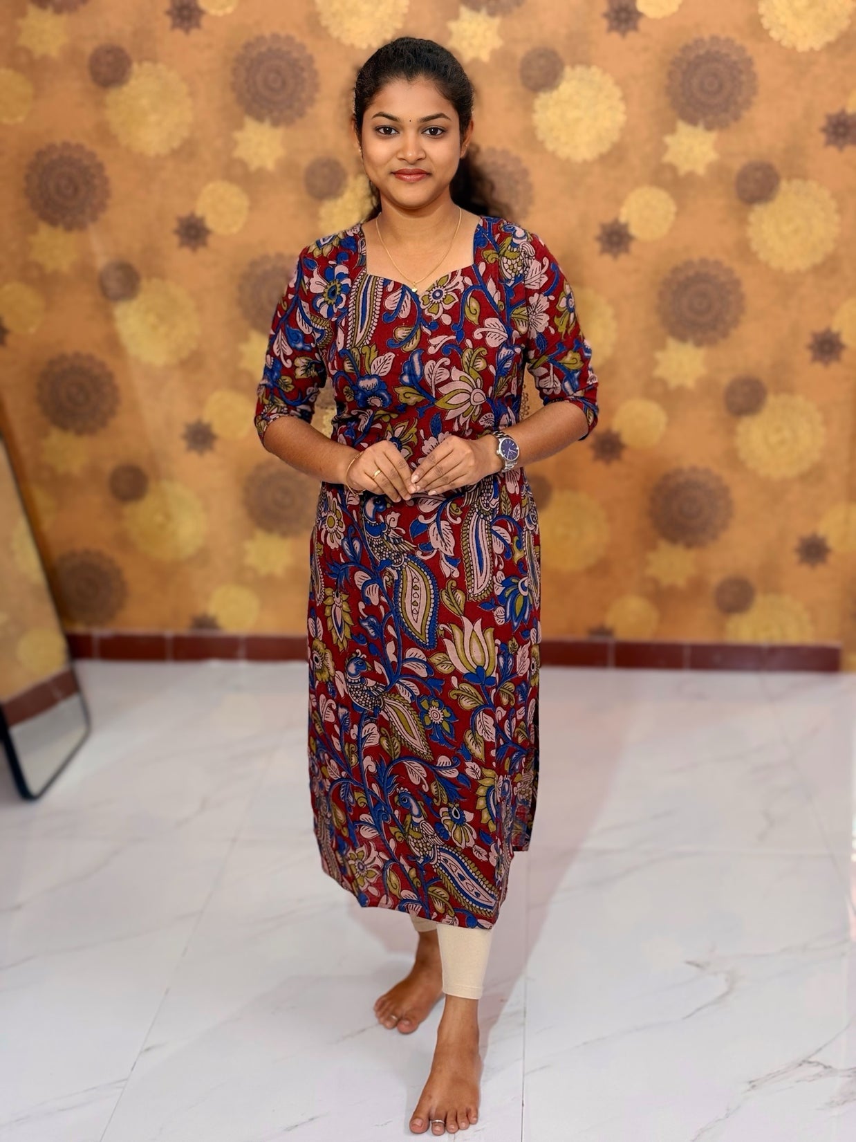 Kalamkari Hand Block Print with Traditional Designs - KAL 1255
