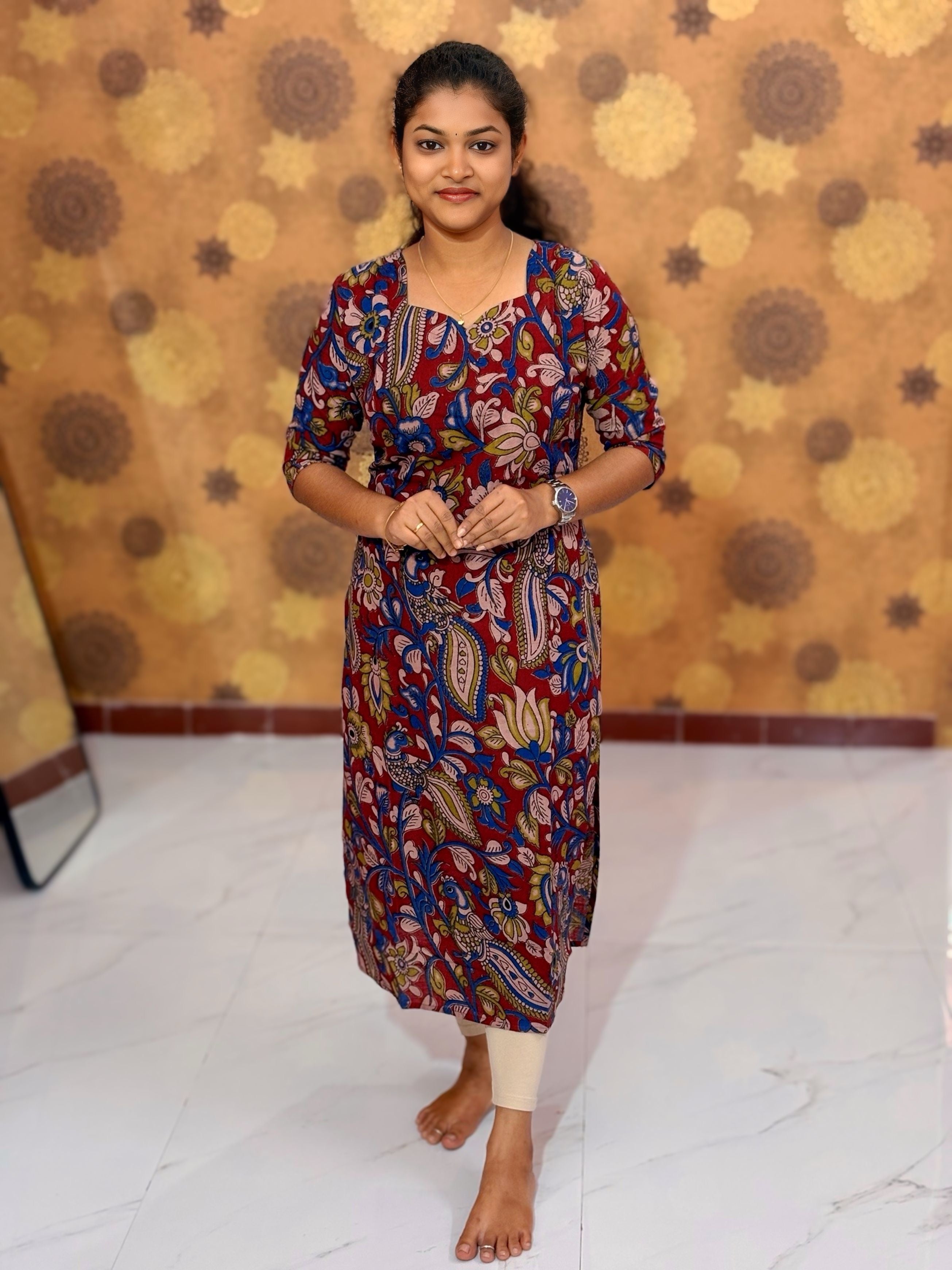 Kalamkari Hand Block Print with Traditional Designs - KAL 1255