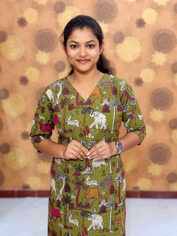 Kalamkari Hand Block Print with Traditional Designs - KAL 1256