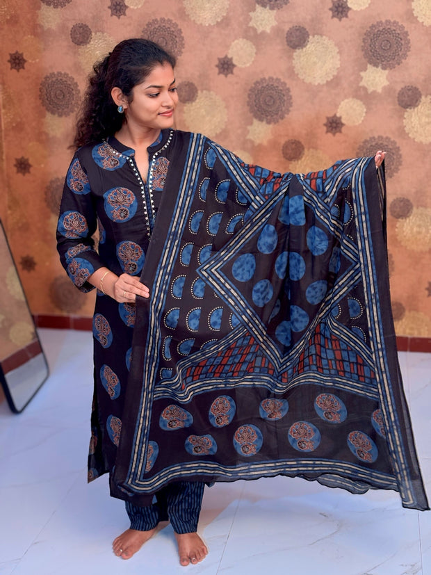 Black Ajrakh Salwar Suit