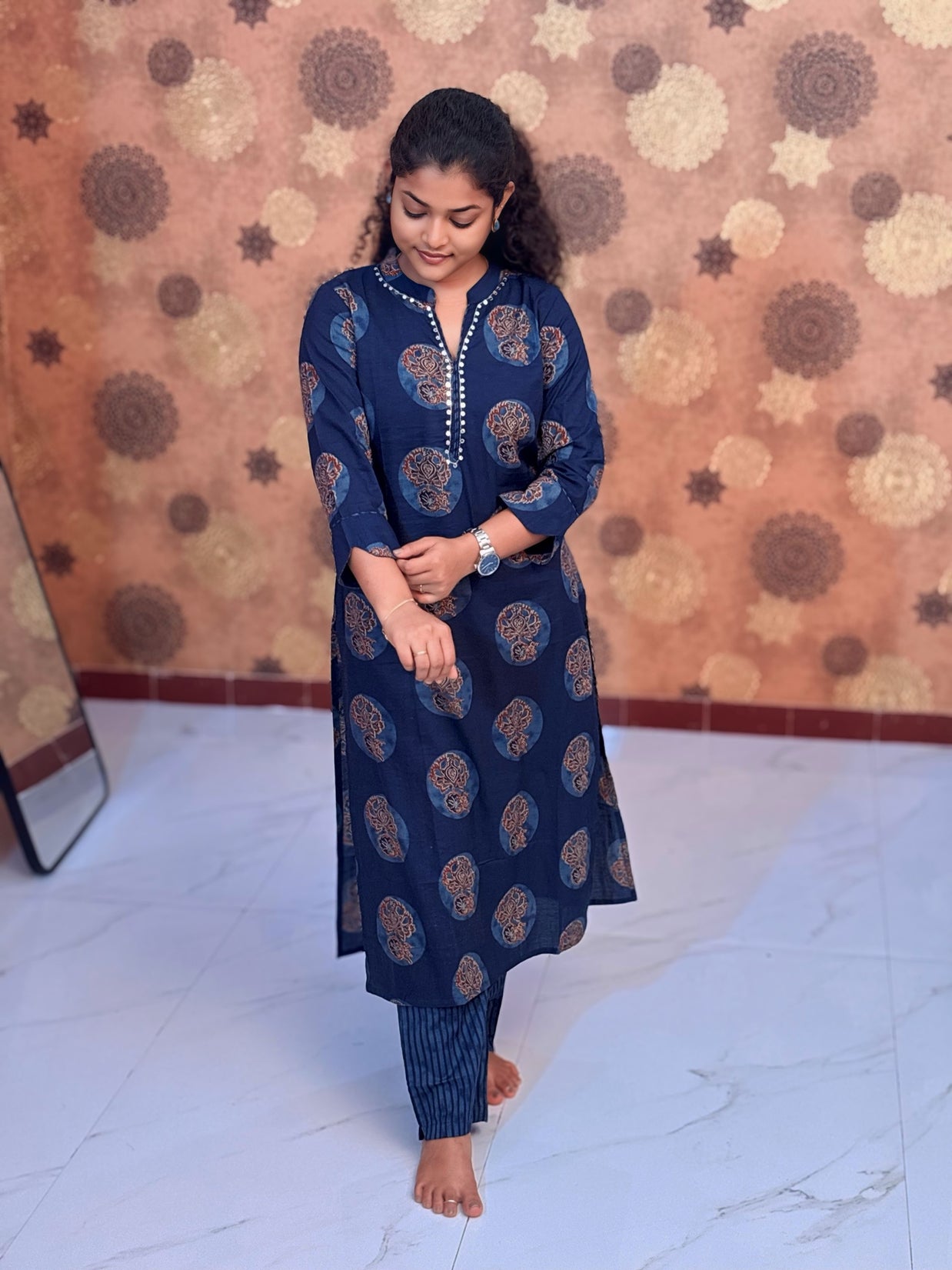 Navy Ajrakh Salwar Suit