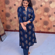 Navy Ajrakh Salwar Suit