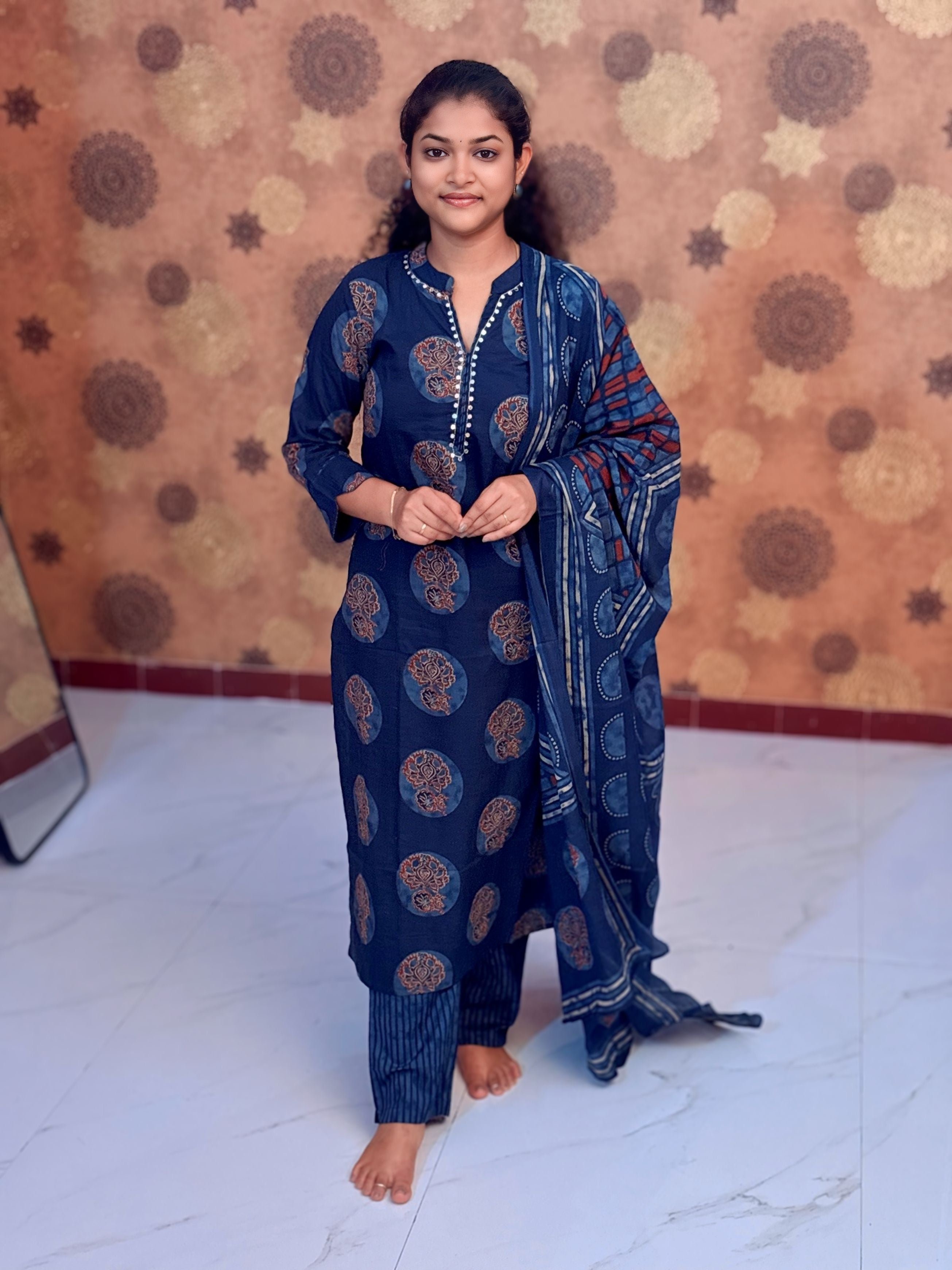 Navy Ajrakh Salwar Suit