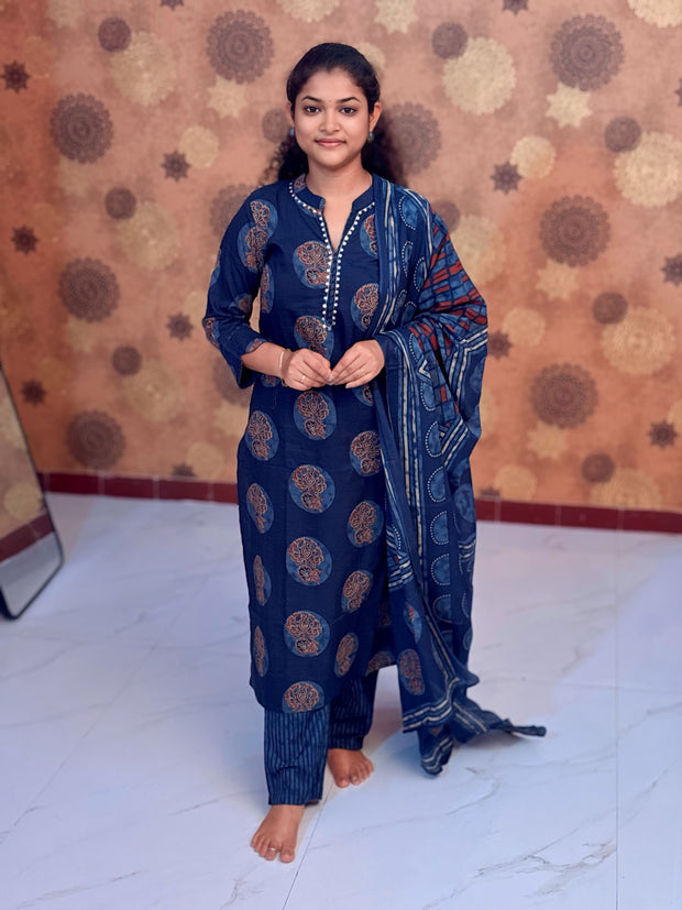 Navy Ajrakh Salwar Suit
