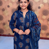 Navy Ajrakh Salwar Suit
