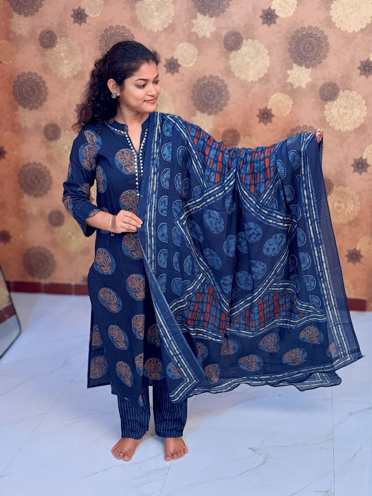 Navy Ajrakh Salwar Suit