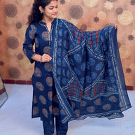 Navy Ajrakh Salwar Suit