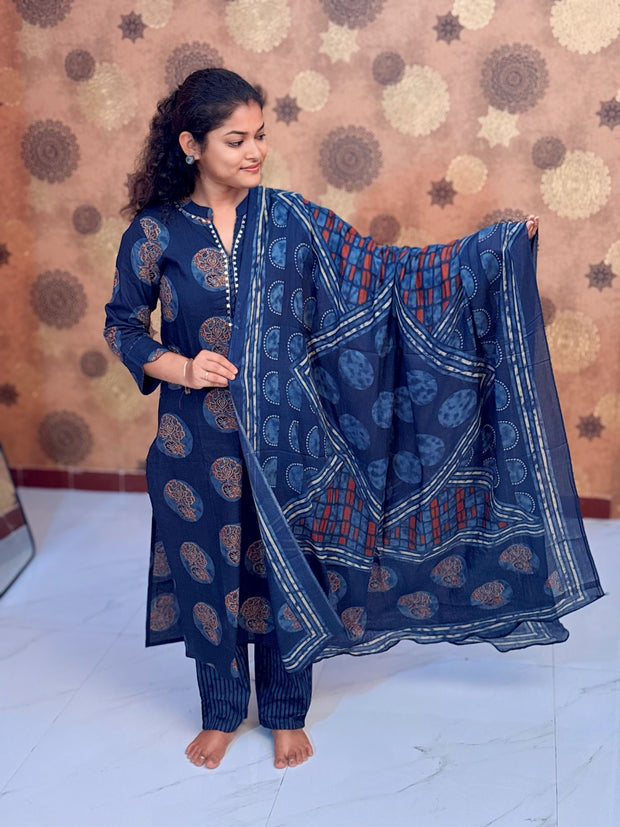 Navy Ajrakh Salwar Suit